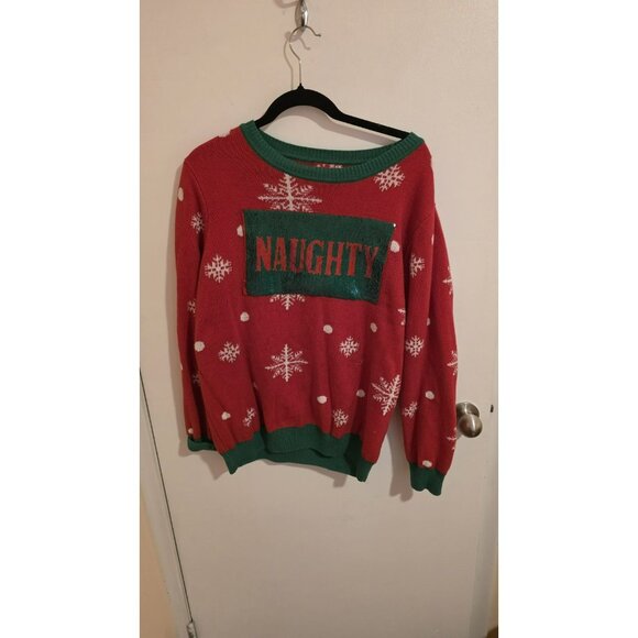 To be Jolly Ugly Christmas Sweater Womens Size XL Naughty Nice Swipe Sequins red - Picture 1 of 11